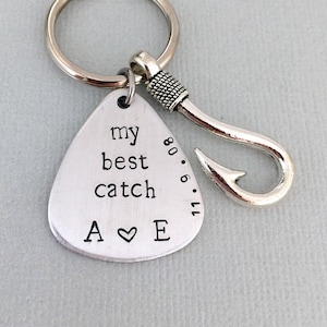 Mein bester Fang Schlüsselanhänger, Geschenk für Freund, Ehemann Geschenk, Jahrestag Geschenk, Angeln Schlüsselanhänger, Fischhaken Schlüsselanhänger, Paare Geschenk, AnesandEve