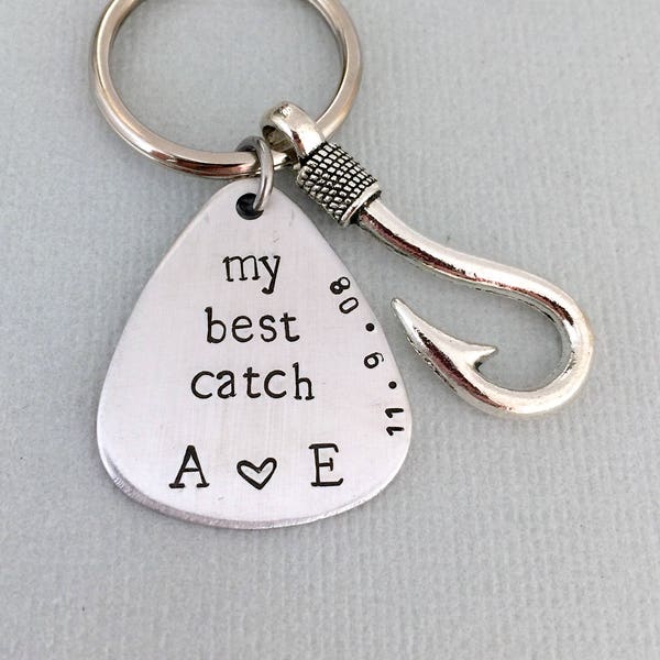 My Best Catch Keychain, Gift for Boyfriend, Husband Gift, Anniversary Gift, Fishing Keychain, Fish Hook Keychain, Couples Gift, AnesandEve