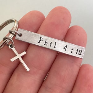 Personalised Bible Verse Keychain, Cross Keychain, First Communion Gift, Baptism Gift, Godmother Gift, Religious Gift, Double Sided Keychain