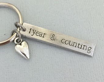Double Sided 1 Year and Counting Keychain, Anniversary Gift, Gift for Him, Gift for Her, Husband Keychain, Gift for Wife