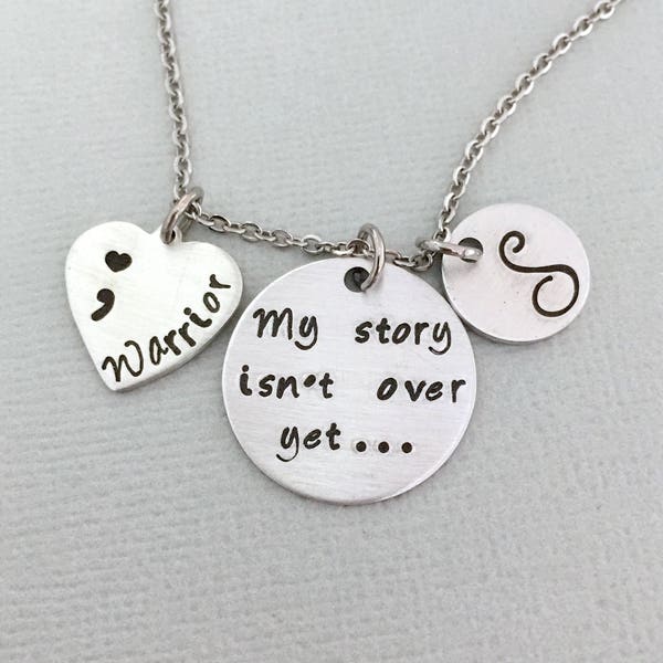 My Story Isn't Over Yet Necklace, Semicolon Necklace, Warrior Necklace, Fighter Necklace, Suicide Prevention, Motivational Gift, AnesandEve