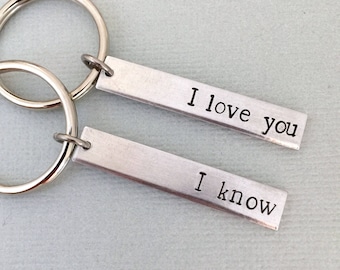 Double Sided I Love You I Know Keychain, Two Keychains, Valentines Gift, Gift for Him, Boyfriend Gift, Couple Keychain, Star Wars, Nerd Gift