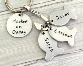 Hooked On Daddy Keychain, Fisherman Gift, Fishing Keychain, Gift for Daddy, Gift for Grandpa, Grandpa Keychain, Father's Day Gift