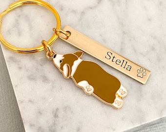 Personalised Corgi Keychain, Dog Lover Gift, Welsh Corgi Butt Keyring, Sploot Corgi, Pet Loss Gift, Memorial Gift, Paw Print, Pet Keepsake