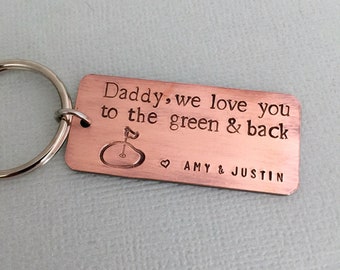 Personalised Golf Dad Keychain, Dad Keychain, Father's Day, Gift for Daddy, Husband's Gift, Golfer Keychain, Hand Stamped, Vintage Cooper