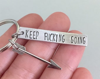 Double Sided Keep Fucking Going Keychain, Motivational Gift, Survivor Keychain, Encouragement Gift, Fitness Keychain