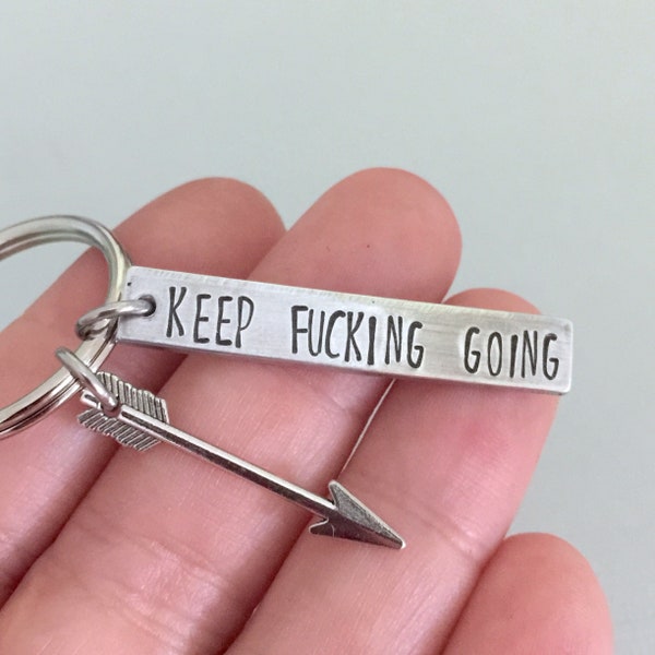 Double Sided Keep Fucking Going Keychain, Motivational Gift, Survivor Keychain, Encouragement Gift, Fitness Keychain