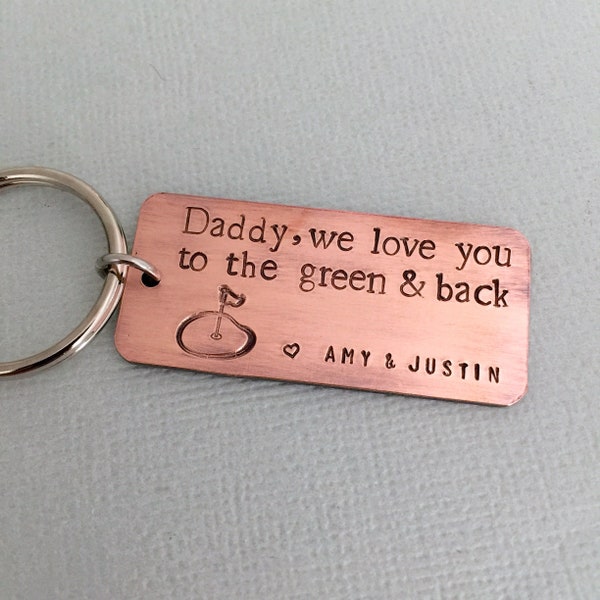 Personalised Golf Dad Keychain, Dad Keychain, Father's Day, Gift for Daddy, Husband's Gift, Golfer Keychain, Hand Stamped, Vintage Cooper