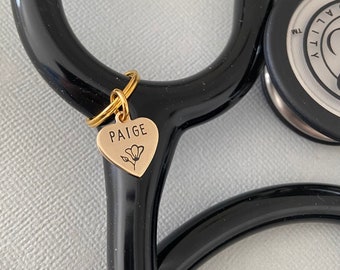 Gold Stethoscope ID Tag, Silver Name Tag, Stethoscope Charm, Nurse Graduation Gift, Doctor Gift, Midwife Gift, Vet Tech Gift, Veterinarian