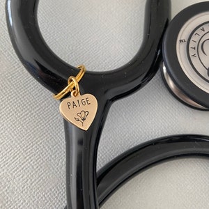 Gold Stethoscope ID Tag, Silver Name Tag, Stethoscope Charm, Nurse Graduation Gift, Doctor Gift, Midwife Gift, Vet Tech Gift, Veterinarian