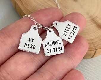 Personalised My Herd Necklace, Mum Jewelry, Gift for Mom, Mother's Day Gift, Gift for Her, Step Mom Gift, Bonus Mum Gift, Mini Cattle Tag