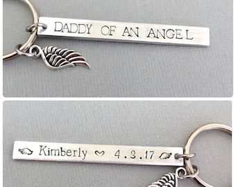 Double Sided Daddy Of An Angel Keychain, Mommy of an Angel Gift, Miscarriage Gift, Infant Loss Gift, Hand Stamped Keychain, Personalized