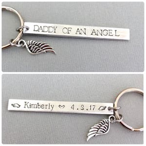 Double Sided Daddy Of An Angel Keychain, Mommy of an Angel Gift, Miscarriage Gift, Infant Loss Gift, Hand Stamped Keychain, Personalized