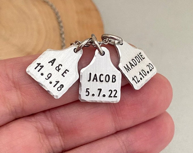 Personalised Mini Cattle Tag Necklace, Mother's Day Gift, Gift for Mum, Cow Tag Jewelry, Western Necklace, Country Girl Gift, Rodeo, Ranch