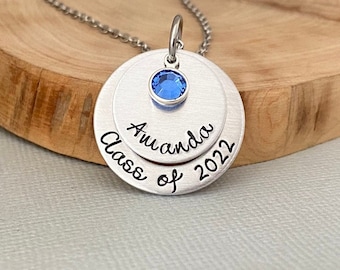 Personalised Graduation Necklace, Grad Jewelry for Girl, Name Necklace, College Student Gift, High School Graduation, Class of 2022