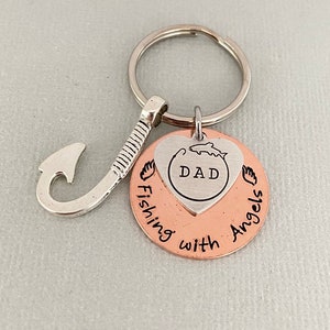 Daddy Memorial Keychain, Fishing with Angel, Loss of Dad Gift, In Memory of Dad Keychain, Hook Keychain, Angel Wing, Sympathy Gift, RIP Gift
