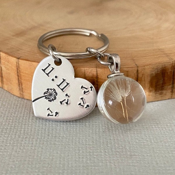 Double Sided Dandelion Seed Keychain, Make A Wish Keyring, Birthday Gift, Sweet 16, Gift for Her, Best Friend Gift, Lucky Keyring, 11:11