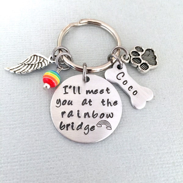 Personalised Pet Keychain, Dog Memorial Keychain, Rainbow Bridge, Pet Owner Gift, Loss of Pet, Angel Wing, Paw Print, Bone Charm, AnesandEve