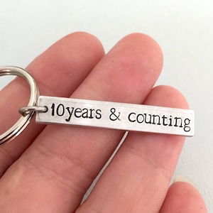 Double Sided 10 Year Anniversary Keychain, Gift for Him, Gift for Her, Valentines's Gift, Husband's Gift, Fathers Day, Wedding Gift