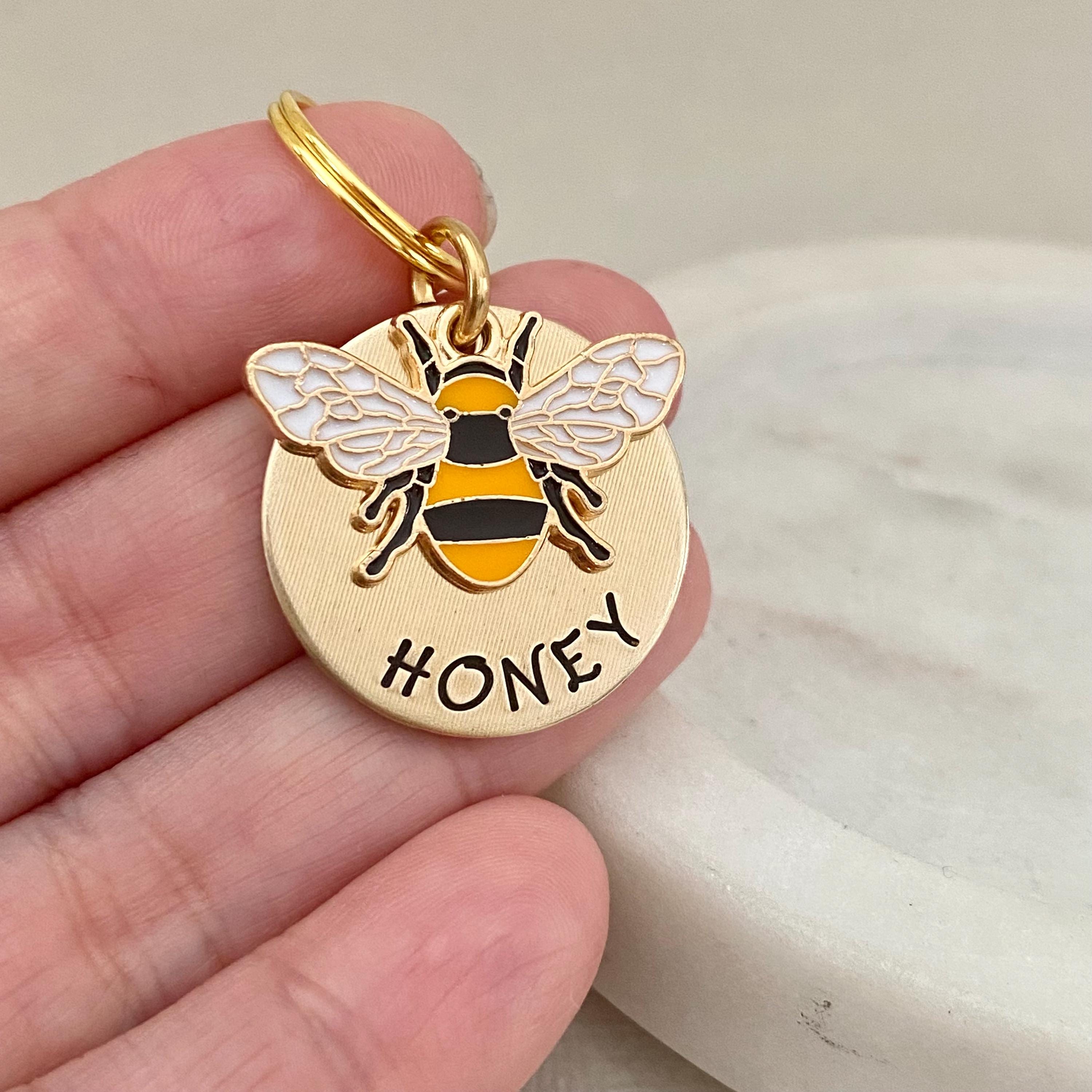 Gold Bee Pet ID Tag, Silver Dog Tag, Cat ID, Silver Bee, Collar Tag, Collar Accessory, Medium or Large Dog, 2 Phone Numbers