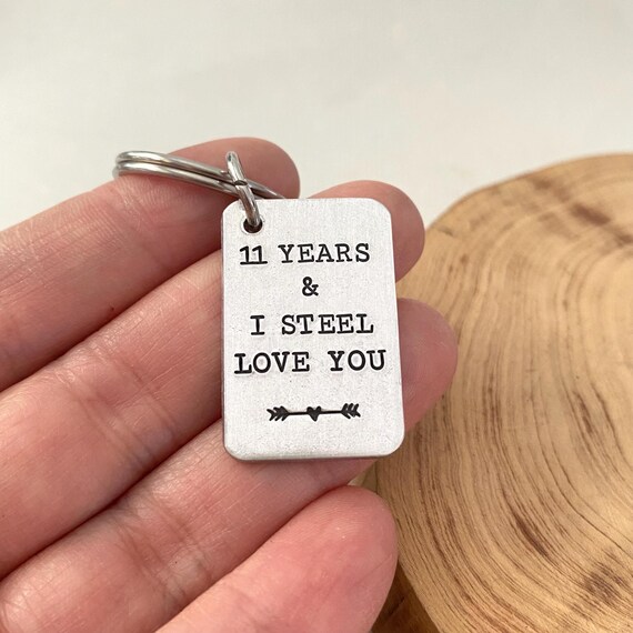 Double Sided 11 Years Anniversary Keychain, Steel Anniversary