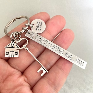 Double Sided New Home Keychain, House Keyring, First Home Gift, Housewarming Gift, Home Sweet Home, Moving In Gift, Address Keychain