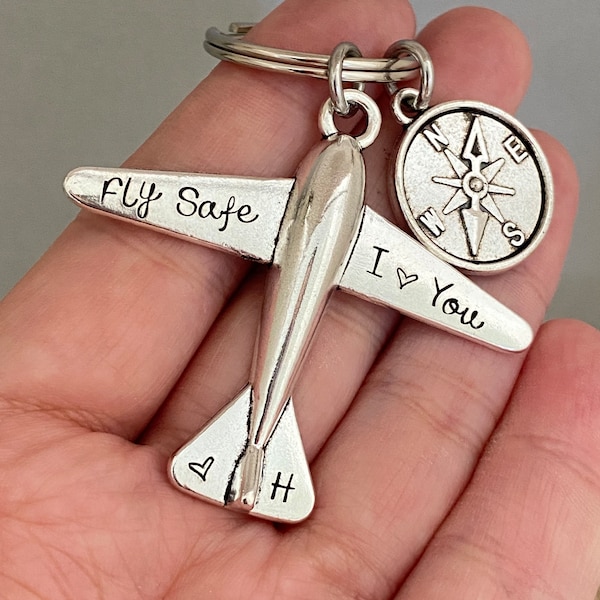 Fly Safe Keychain for Him, Boyfriend Gift, Pilot Gift, Husband Gift, Long Distance,Moving Away, Traveller Gift, Airplane Keyring