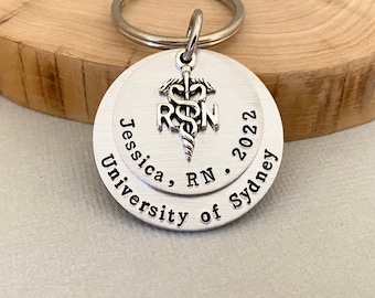 Personalised Nurse Graduation Keychain, Nurse RN Keyring, Medical Student Gift, Nurse ID, University Gift, End of Class Gift, College Gift