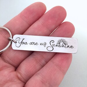 May include: Silver keyring with a rectangular tag that reads "You are my Sunshine" with a small sun graphic.