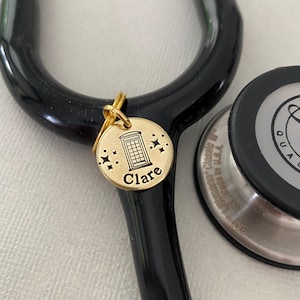 Custom Tardis Stethoscope ID Tag, Stethoscope Name Charm, Nurse Graduation Gift, Doctor Gift, Midwife Gift, Vet Tech Gift, Veterinarian Gift