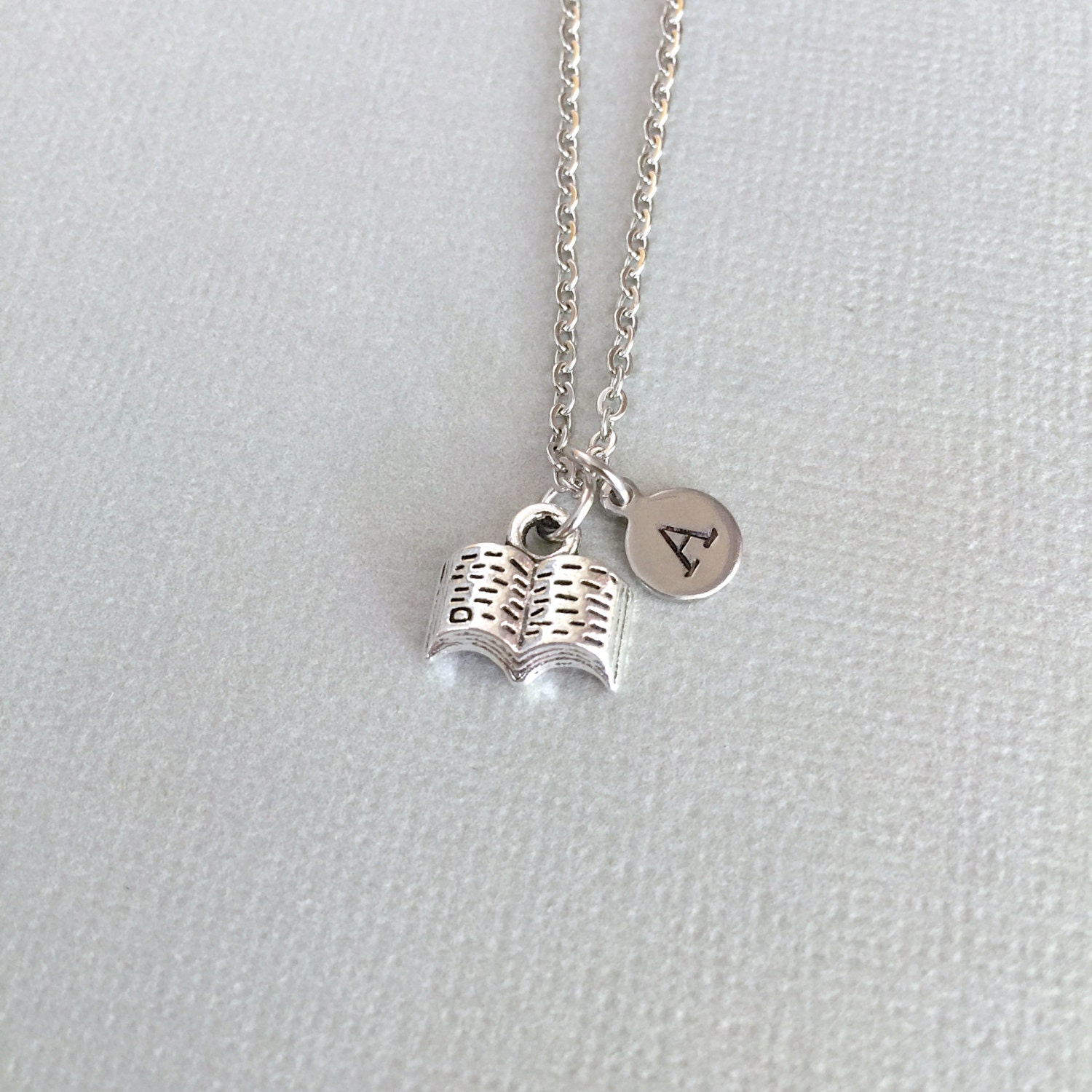 Delicate Book Chain Personalized Dainty Book Necklace, Book Charm, Librarian Gift, Book ...