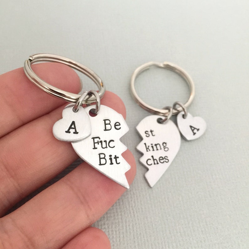 Set of 2 Best Friend Keychain, Personalized Heart Split Keychain ...