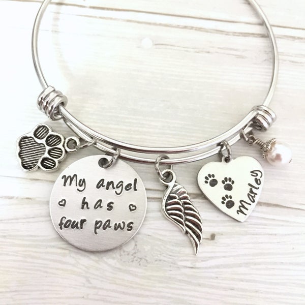 Pet Memorial Bracelet, Paw Print, Loss of Pet Gift, Pet Owner, Rainbow Bridge, Dog Loss, Cat Loss, Pet Sympathy Gift, Angel Wing, AnesandEve
