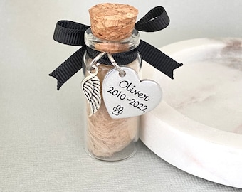Tarro conmemorativo personalizado de pelo de mascota, regalo por la pérdida de una mascota, recuerdo de pelo de mascota, recuerdo de perro y gato, puente del arcoíris, huella de pata, tarro para cenizas de mascota