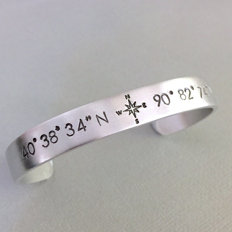 Gift for Man Man Coordinate Cuff Longitude Latitude Double Sided Coordinate Bracelet Compass Bracelet Boyfriend Gift Husband Gift