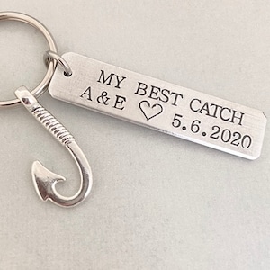 Personalised My Best Catch Keychain, Custom Hand Stamped, Men Anniversary Gift, Husband Keyring, Boyfriend Gift, Birthday Gift