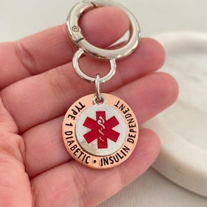 Double Sided Medical Alert Bag Charm, Emergency Alert Keychain, Diabetes, Allergy Tag, Custom Medical ID Keyring, Kids Bag Tag, Pacemaker