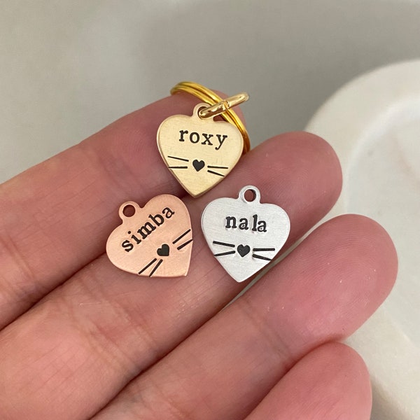 Teeny Tiny Heart Cat Tag, Kitten ID Tag, Gold Cat Tag, Small Silver Tag, Rose Gold Pet ID, Light Weight, Size 1/2 inches or 12mm