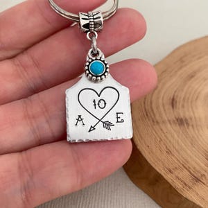 Double Sided Anniversary Cattle Tag Keyring, Gift for Him, Boyfriend Gift, Husband Gift, Western, Rodeo, Farmer, Texas, Partner Keychain
