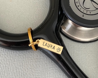 Gold Bar Stethoscope ID Tag, Silver Name Tag, Doctor Gift, Nurse Graduation Gift, RN Nurse, Veterinarian Gift, Vet Tech, Midwife Gift