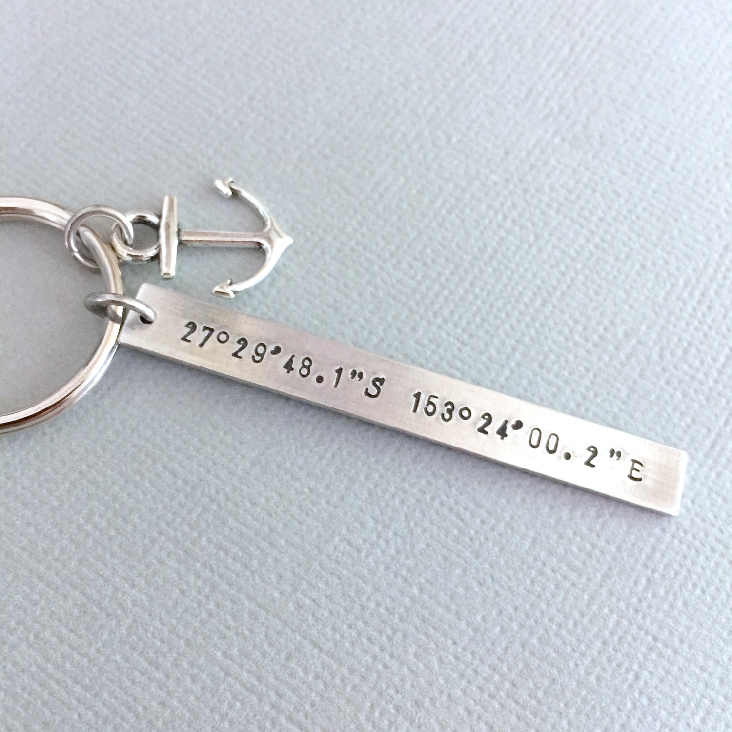 Double Sided Anchor Coordinate Keychain, Navy Key Chain, Longitude