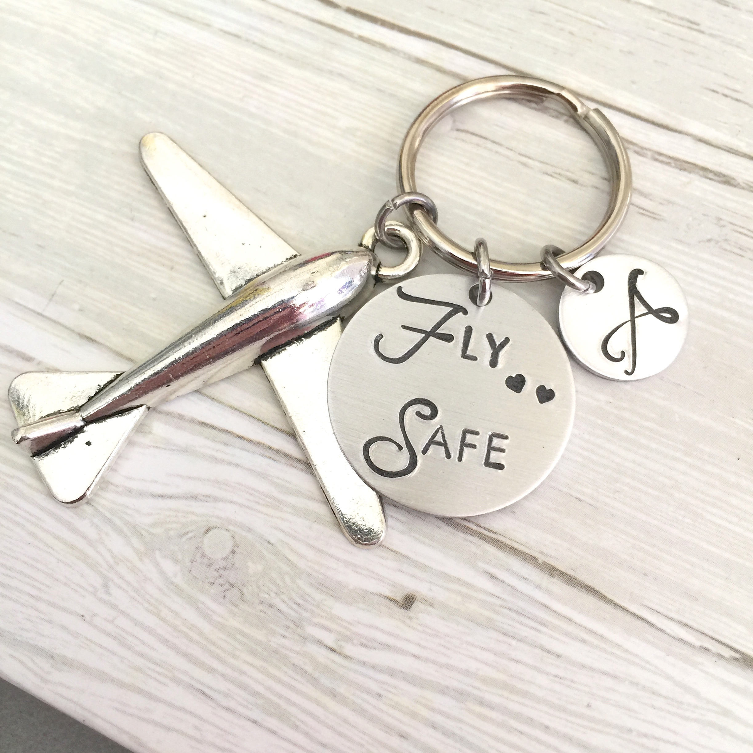 Personalized Fly Safe Keychain Long Distance Gift Hand Etsy