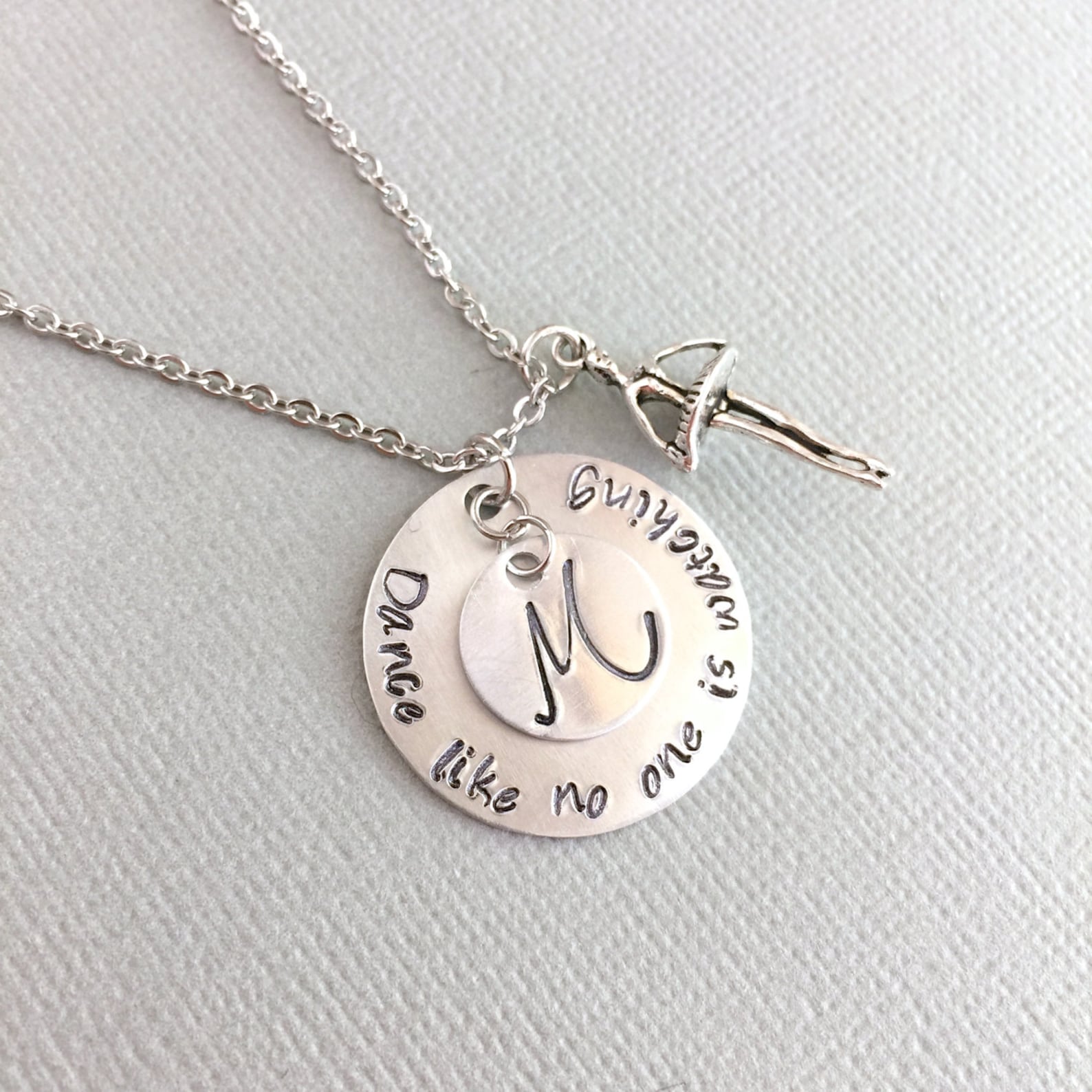 dance like no one is watching necklace, dancer necklace, personalized dancer necklace, ballerina gift, ballet charm, hand stampe