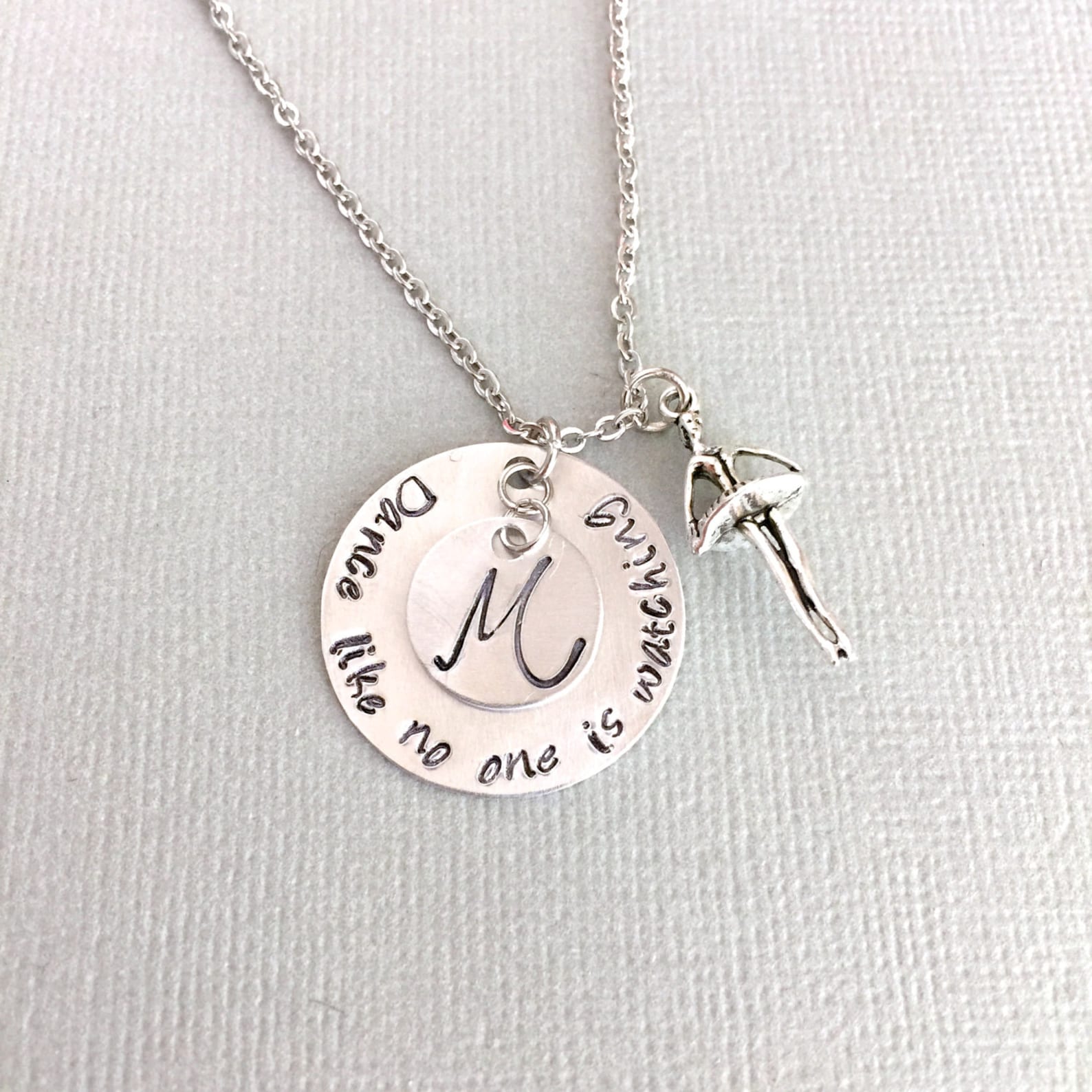 dance like no one is watching necklace, dancer necklace, personalized dancer necklace, ballerina gift, ballet charm, hand stampe