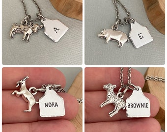 Personalised Farm Animal Necklace, Cow Necklace, Pig Jewelry, Goat Necklace, Baby Goat, Mini Cattle Tag, Ear Tag, Farm Girl, Gift for Her