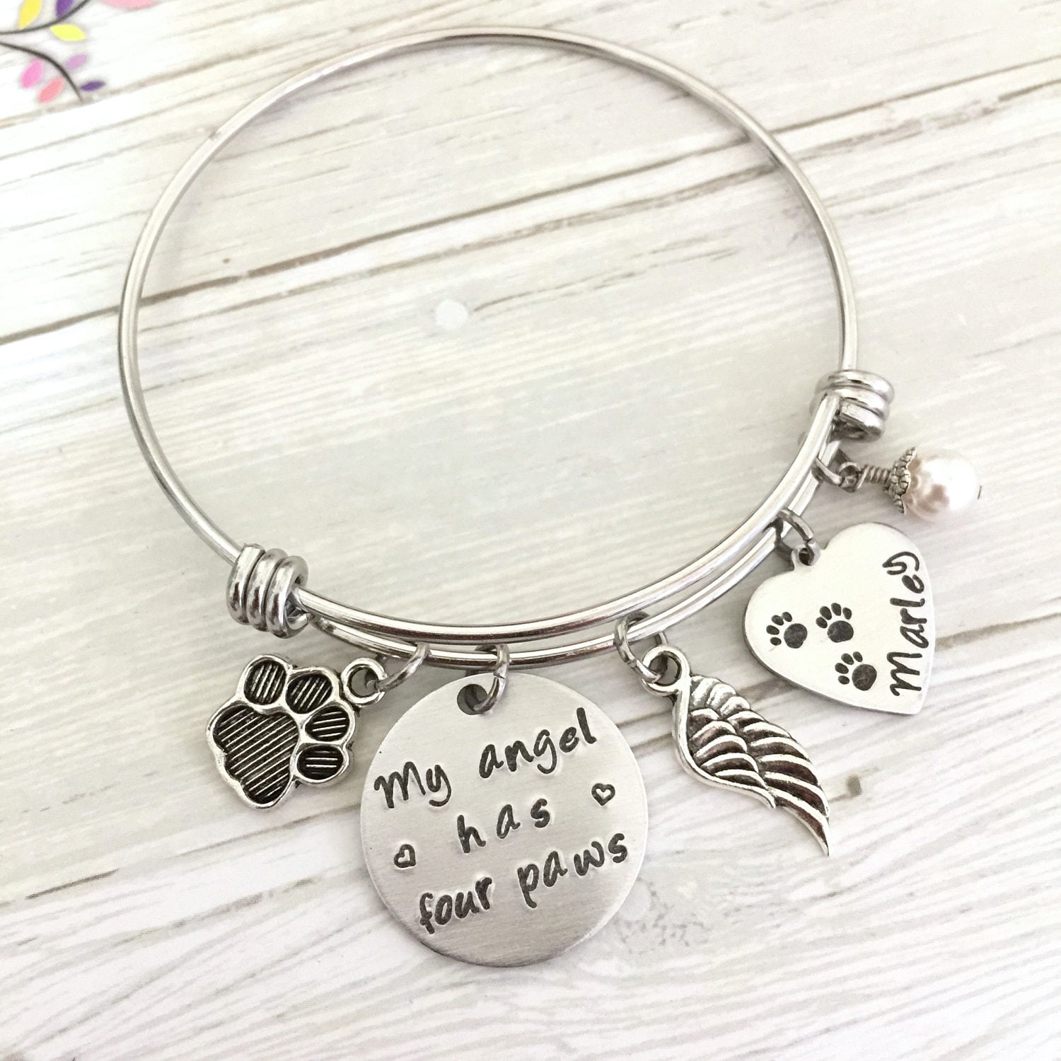 Pet Memorial Bracelet, Paw Print, Loss of Pet Gift, Pet Owner, Rainbow ...