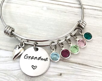 Custom Grandma Bracelet, Gift For Grandma, Nana Bracelet, Birthstone Bracelet, Christmas Gift, Mother's Day, Hand Stamped, Grandma's Gift