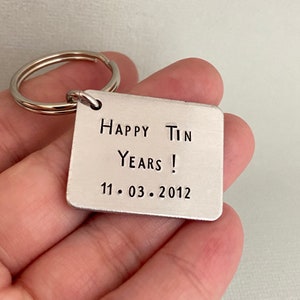 Double Sided Tin Anniversary Keychain, 10 Years Wedding Gift, Ten Years Keyring, Gift for Him, Valentine's Gift, Husband Gift, 10th Wedding