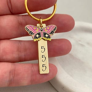 Chaveiro de números de anjo de dupla face, número da sorte, chaveiro de proteção, 111 222 333 444 555 666 777 888 999, chaveiro de borboleta, lua crescente