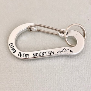 Double Sided Personalised Mountain Keychain, Carabiner Keyring, Graduation Gift, Brother Gift, Hiker Gift, Gift for Him, NOT for Climbing